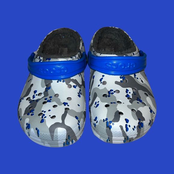 Little Kids Blue Camo Crocs CLASSIC LINED Crocband Clog Size J 2 - Picture 2 of 7